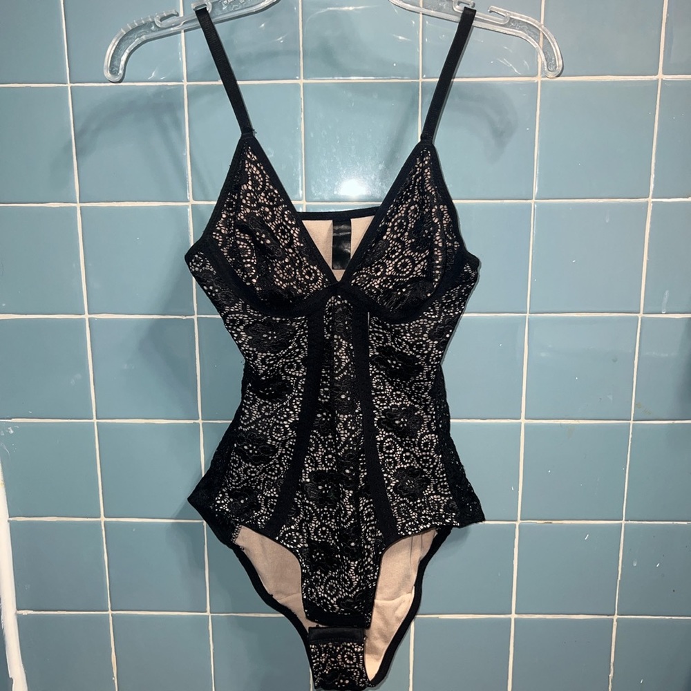 Black & Cream Floral Bodysuit/Lingerie